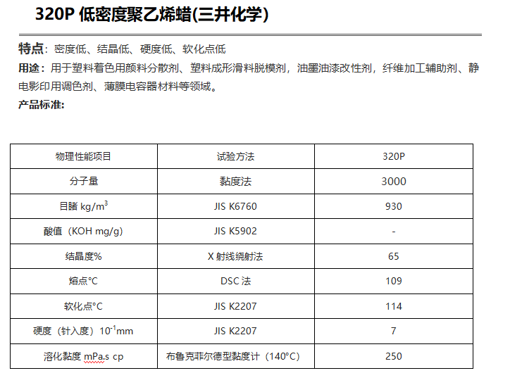 三井HI-WAX 320P低密度聚乙烯蠟（ PE蠟320P ）